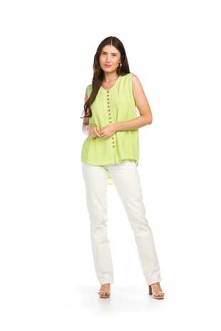 PT-12014 - SLEEVELESS LAYERED BUTTON FRONT BLOUSE - Colors: WHITE, PINK, COBALT, LIME, RED, TEAL - Available Sizes:XS-XXL - Catalog Page:14 